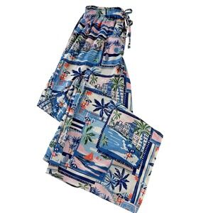 Time & Tru Tropical Pastel Wide Leg Tie Lounge Pants/Coverup Size M